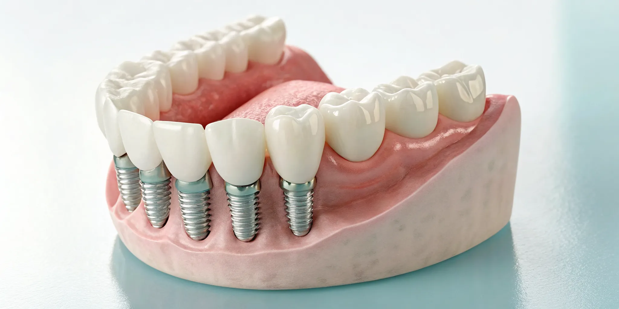 A model of All-on-4 dental implants with bone grafting.