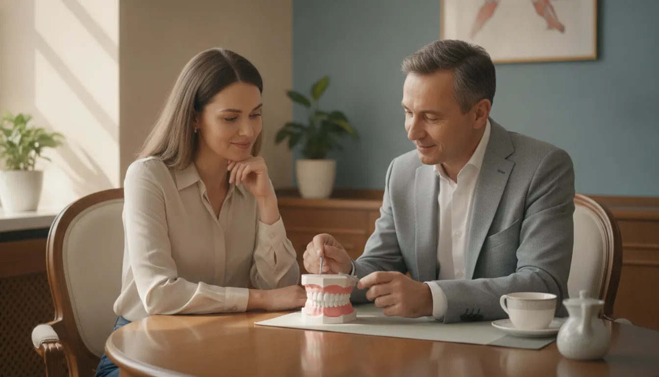 Prosthodontist discussing cosmetic dental treatment planning with a patient