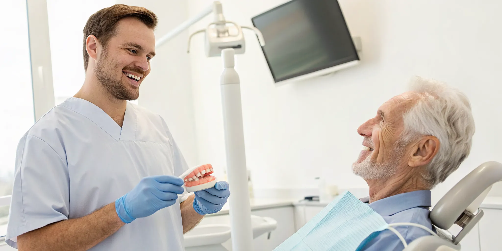 A dentist explains the difference between a general dentist and a prosthodontist for dentures.