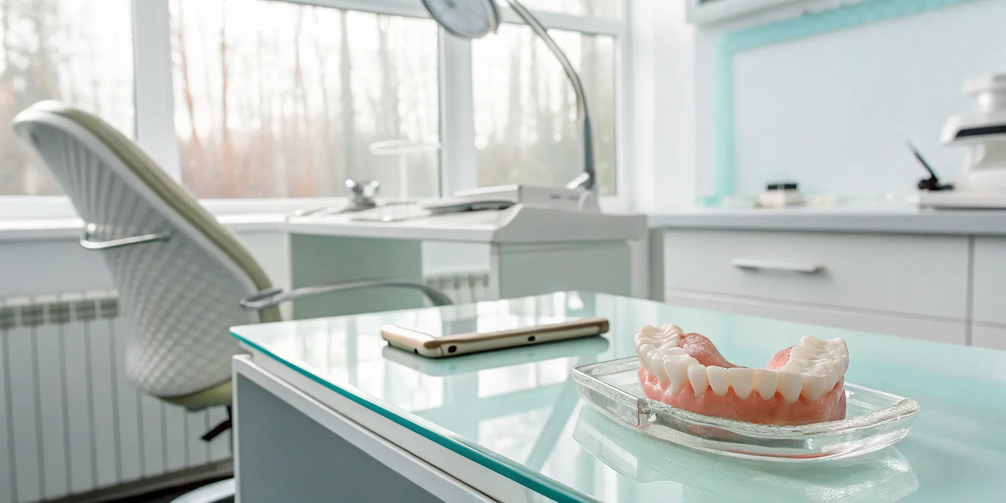 Scheduling a consultation for a jaw pain splint on a smartphone in a dental office.